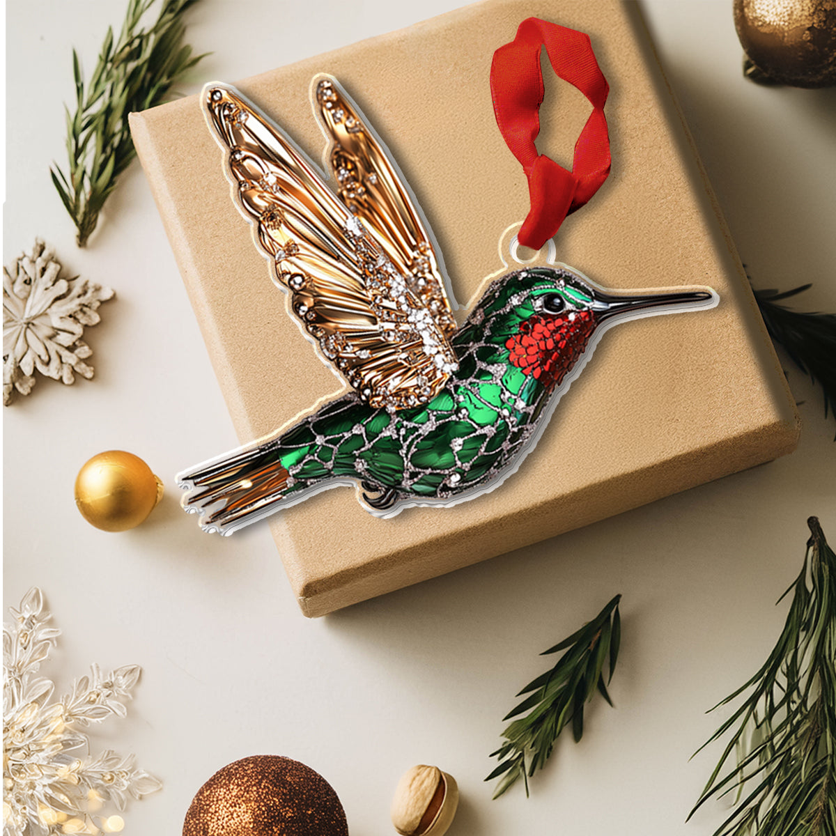 Shineful 2D Acrylic Ornament - Floral Hummingbird