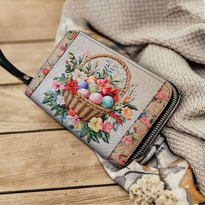 Shineful Leather Clutch Purse With Wristlet Strap Handle Easter Basket Bliss