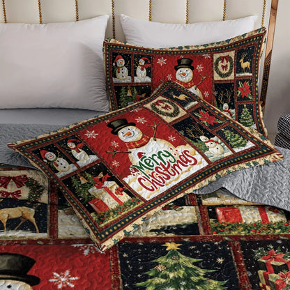 Shineful All Season Quilt 3-Piece Set Merry Snowman Christmas