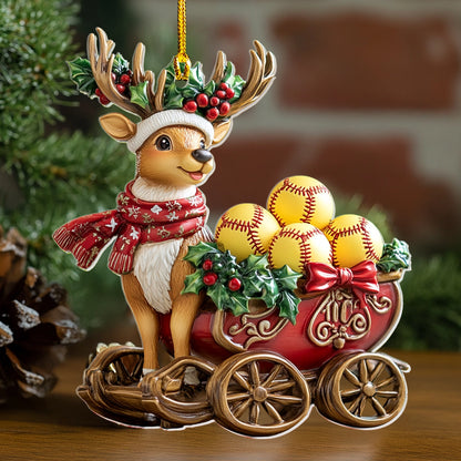 Shineful 2D Acrylic Ornament - Softball Christmas Sleigh