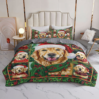 Shineful All Season Quilt 3-Piece Set Jolly Golden Retriever