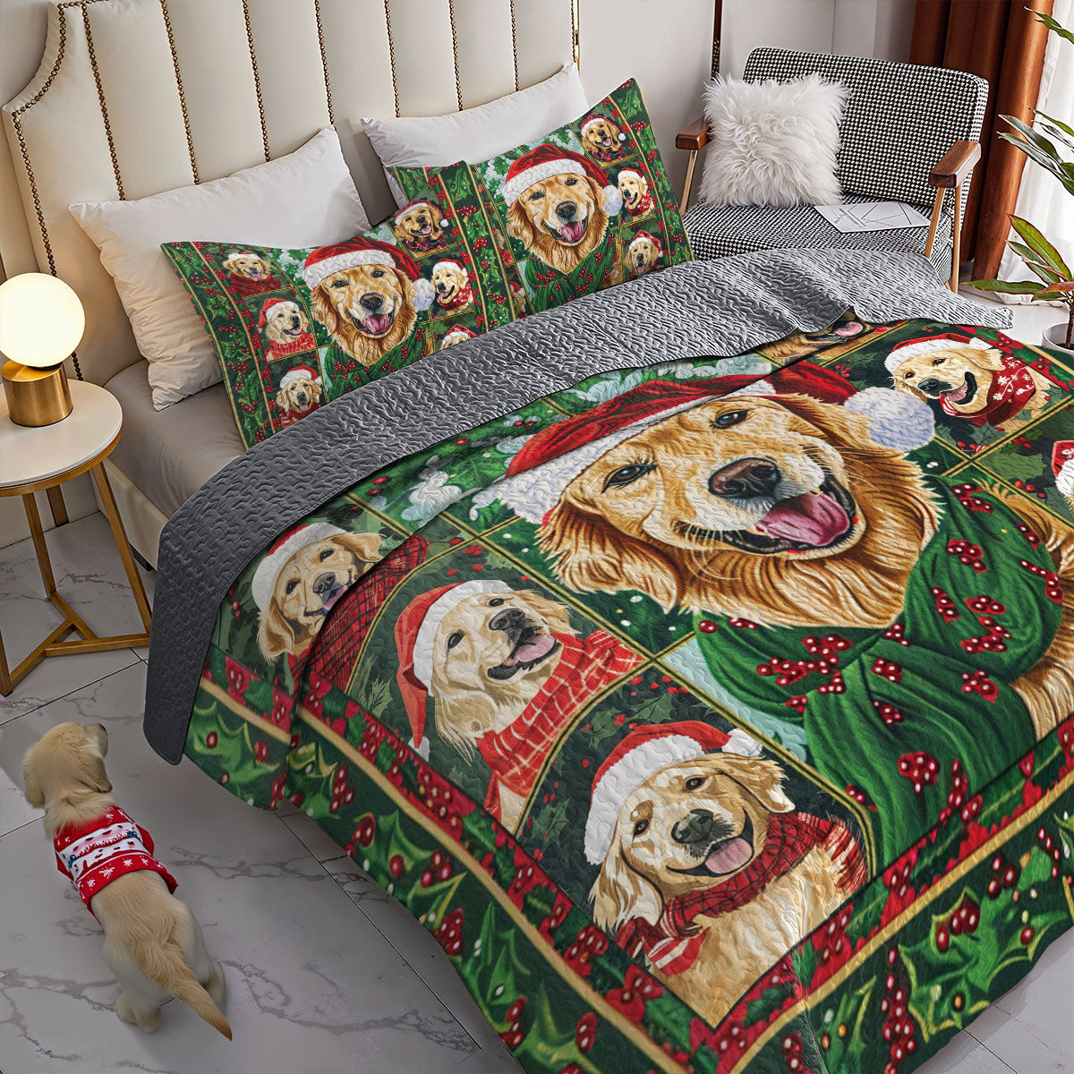 Shineful All Season Quilt 3-Piece Set Jolly Golden Retriever