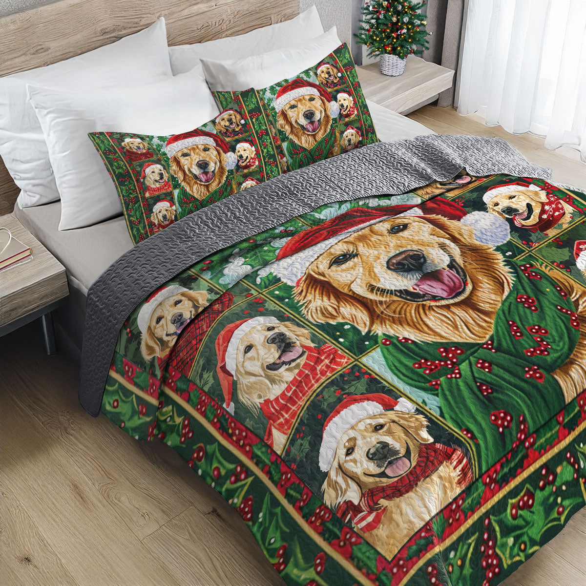 Shineful All Season Quilt 3-Piece Set Jolly Golden Retriever