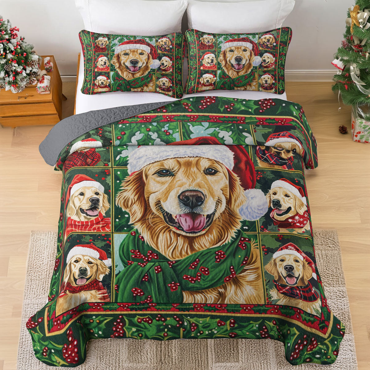 Ensemble de courtepointe toutes saisons Shineful 3 pièces Jolly Golden Retriever