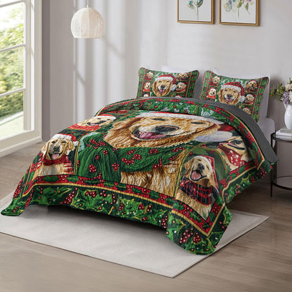 Shineful All Season Quilt 3-Piece Set Jolly Golden Retriever