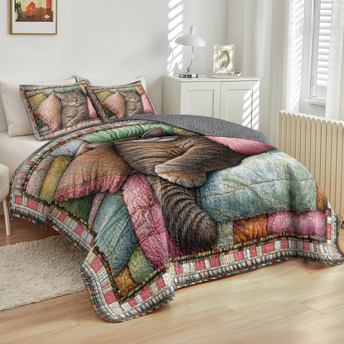 Ensemble de courtepointe toutes saisons Shineful 3 pièces Cozy Cat Dreams