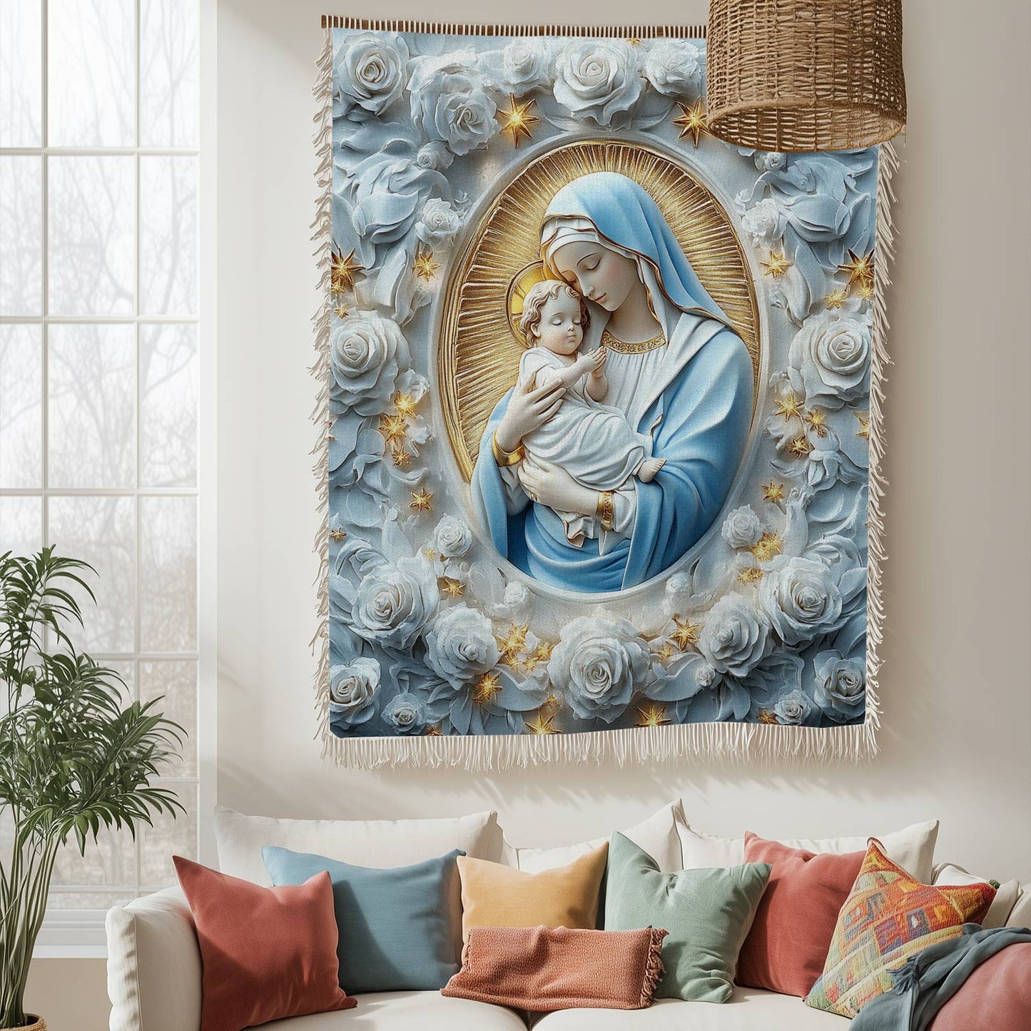 Shineful Woven Tapestry Throw Blanket Mother's Embrace Marian