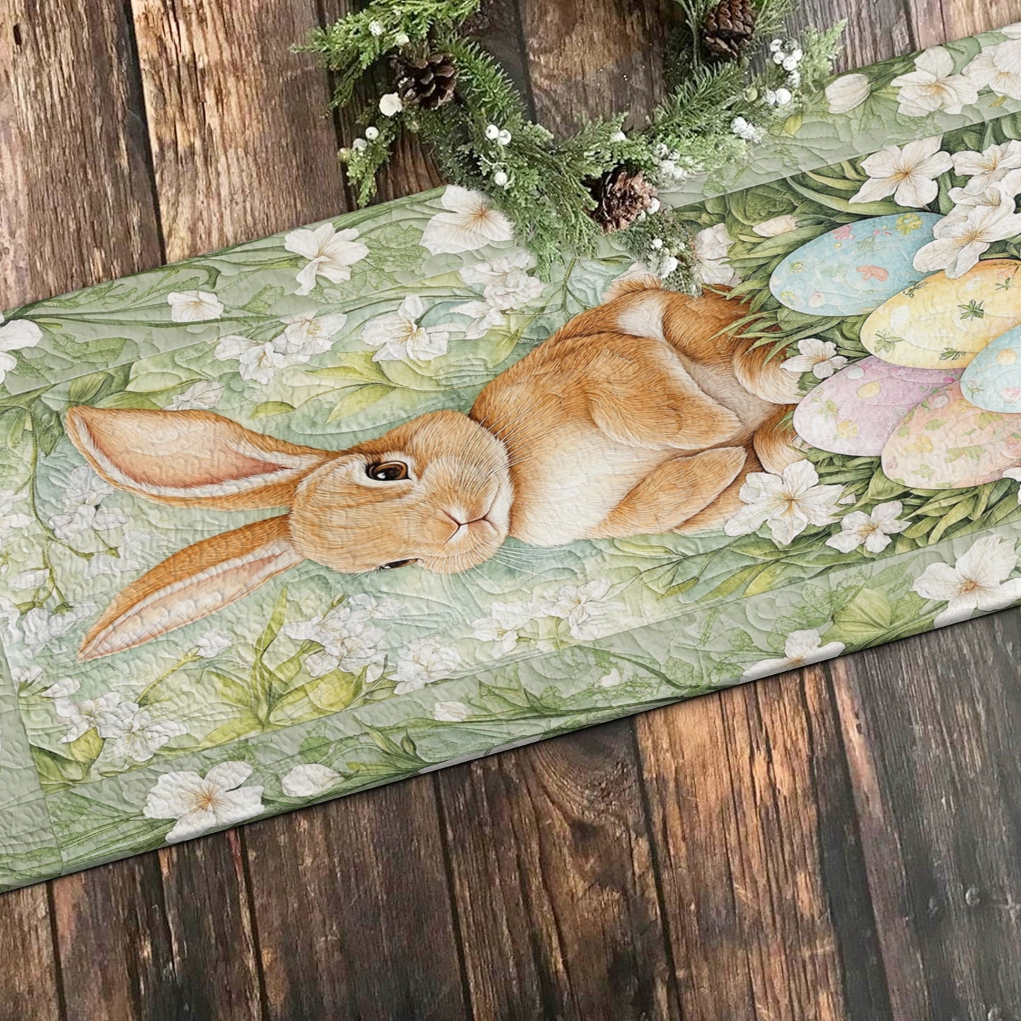 Shineful 2D Quilted Table Runner Easter Blossom Bunny