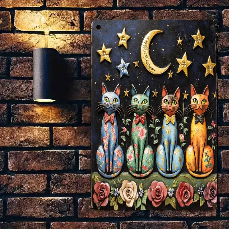 Shineful 2D Metal Sign Celestial Feline Quartet