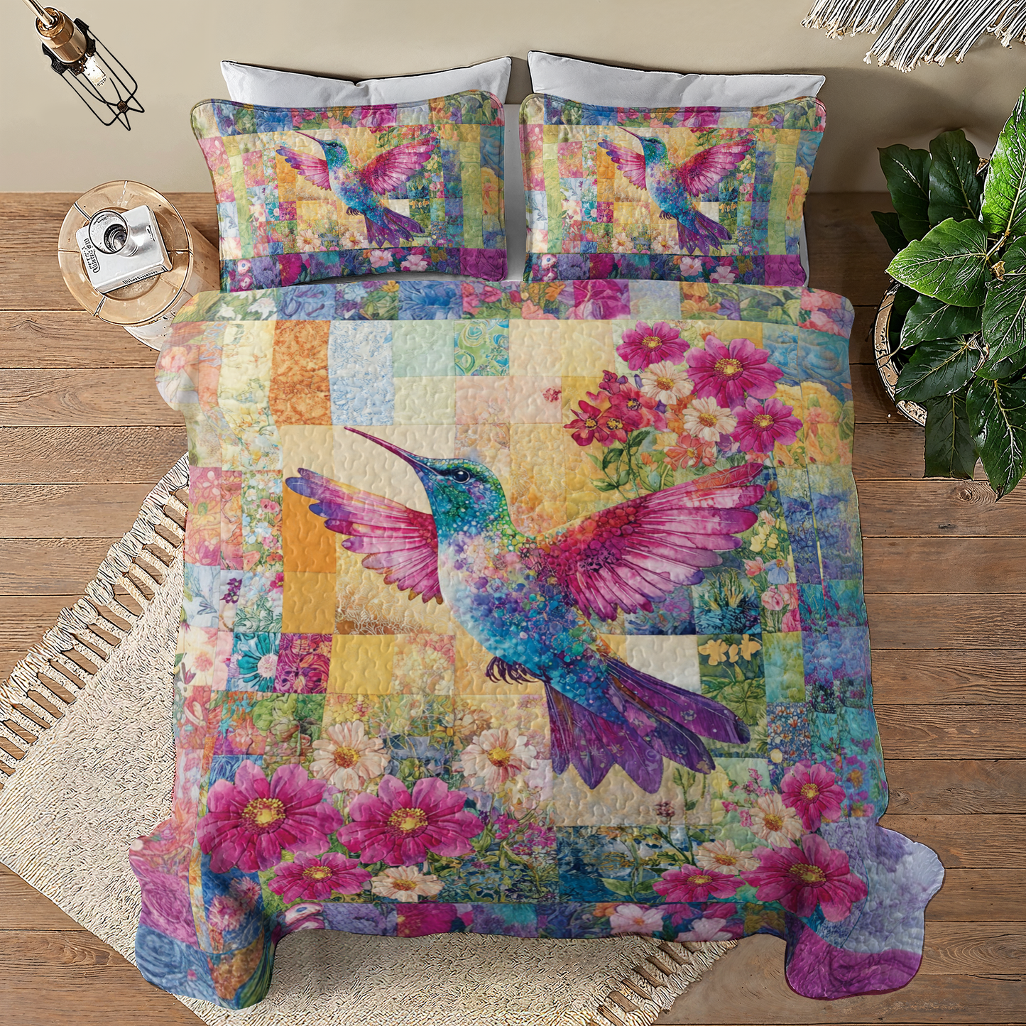 Shineful All Season Quilt 3-Piece Set Beautiful Hummingbird