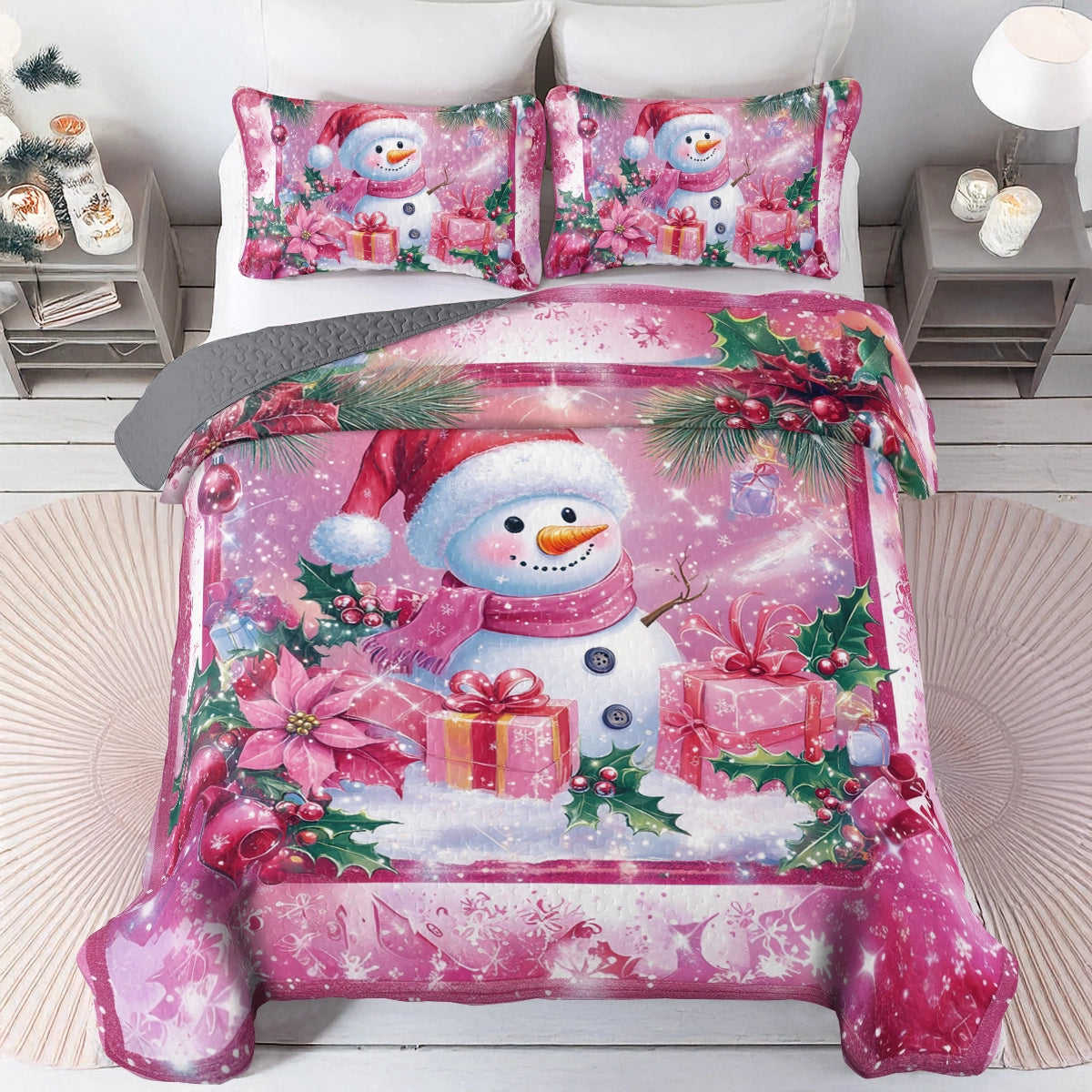 Shineful All Season Quilt 3-Piece Set Jolly Snowman Christmas