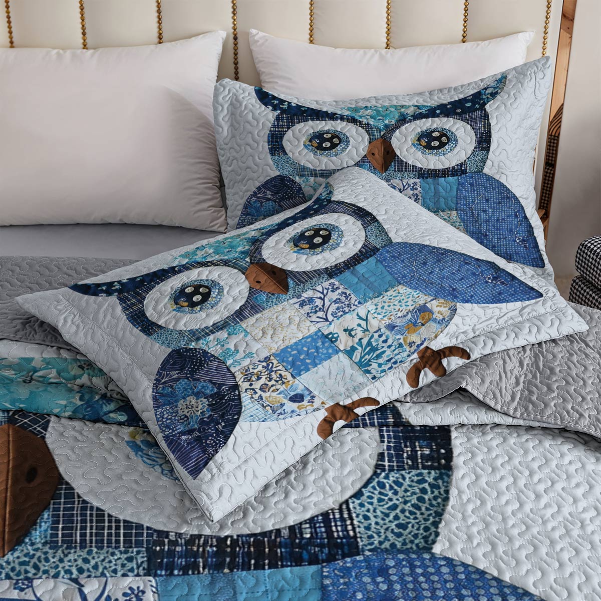 Shineful All Season Quilt 3-Piece Set - Blue Serenity Owl