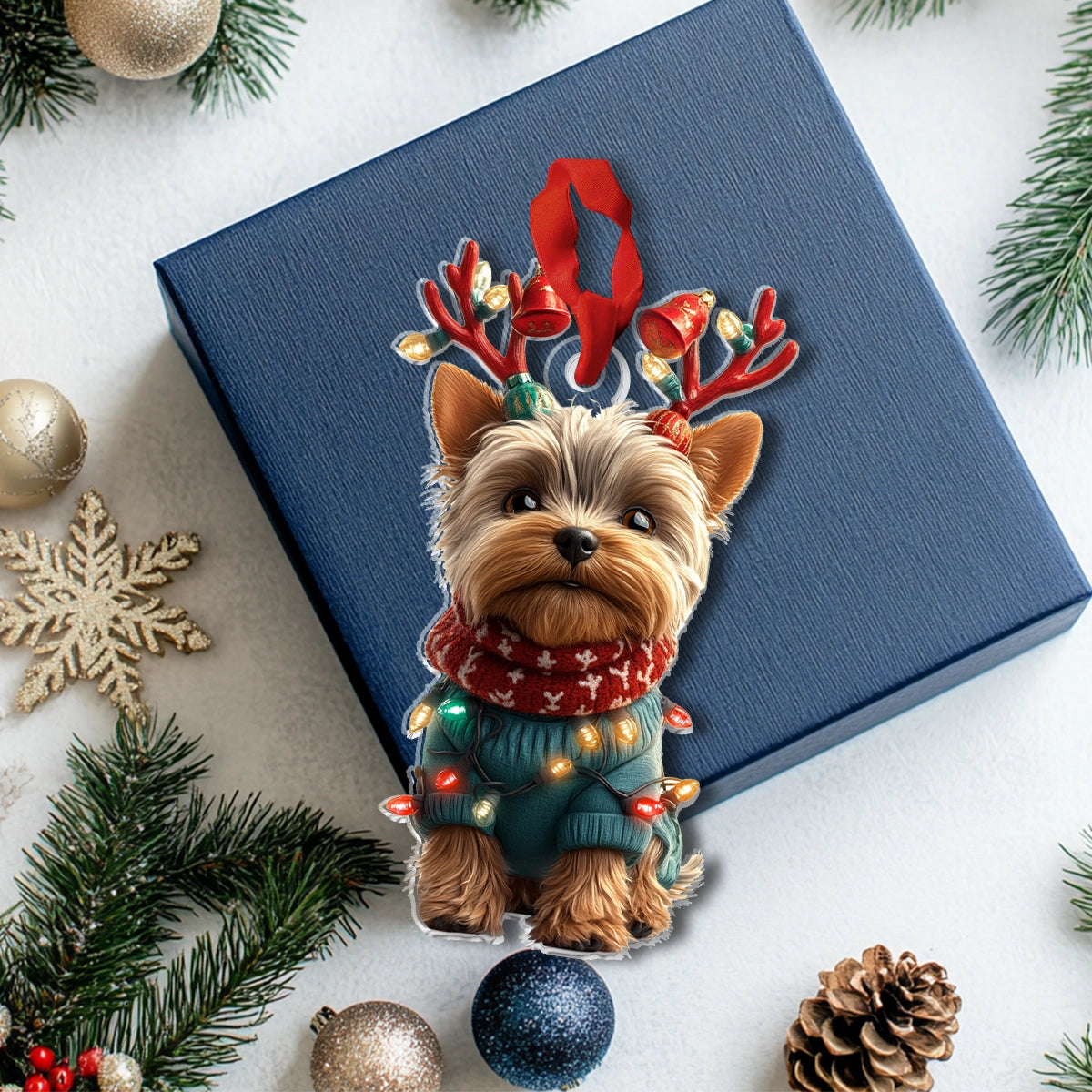 Glänzender 2D-Acryl-Ornament „Yorkie“ – Weihnachtsanhänger