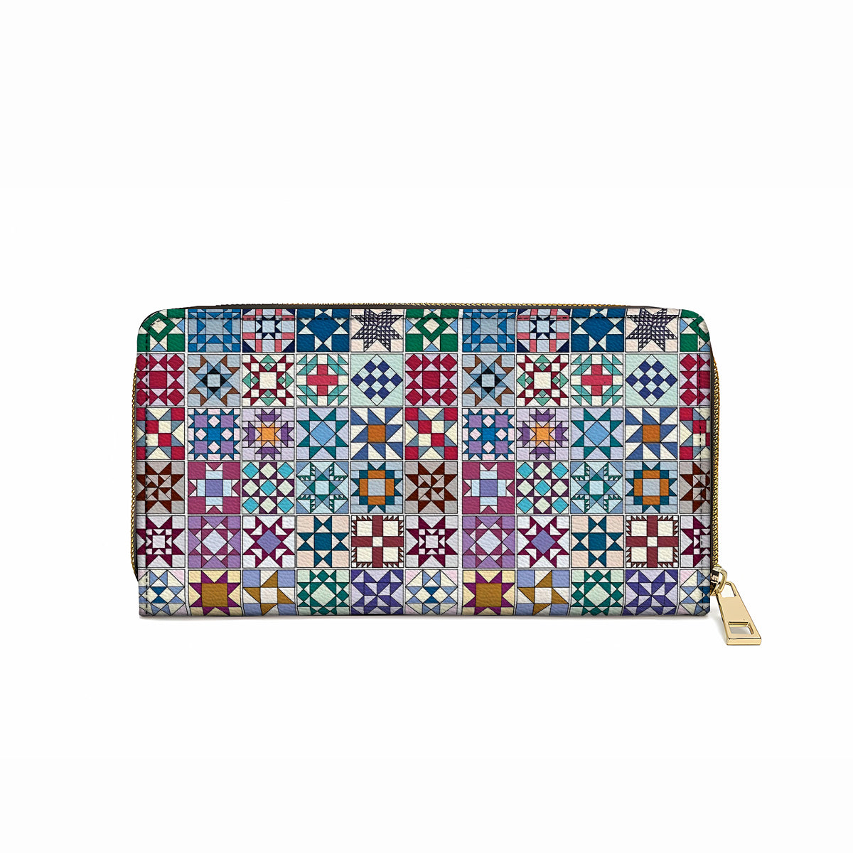 Shineful Leather Clutch Purse With Wristlet Strap Handle Traditional Quilting Blocks