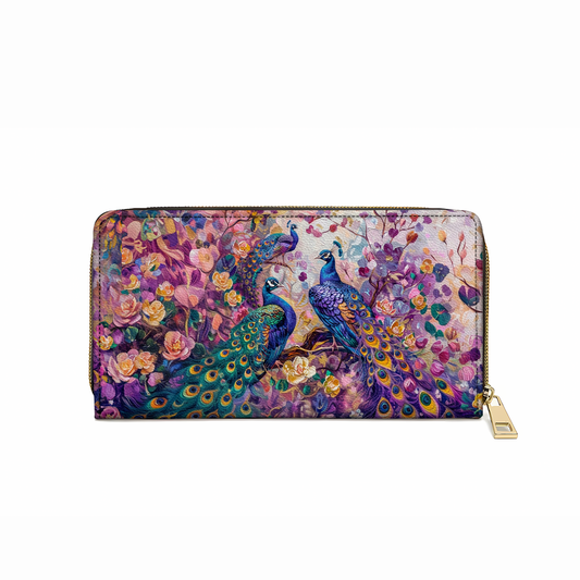 Shineful Leather Clutch Purse With Wristlet Strap Handle Majestic Peacock