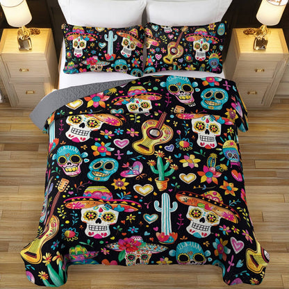 Shineful All Season Quilt 3-Piece Set Calavera Carnival