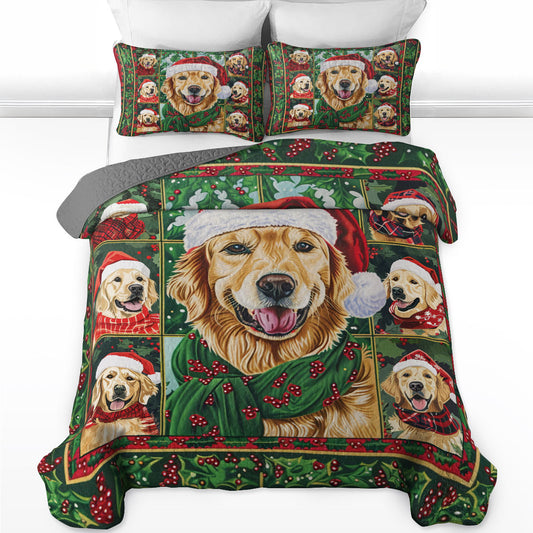 Shineful All Season Quilt 3-Piece Set Jolly Golden Retriever