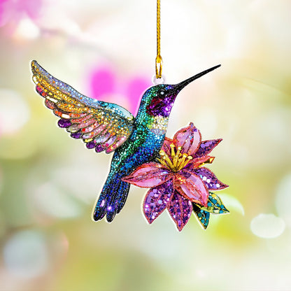 Shineful 2D Acrylic Ornament Shimmering Floral Hummingbird