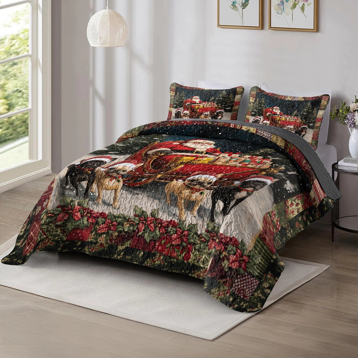 Shineful All Season Quilt 3-Piece Set - Frenchie Sleigh Ride