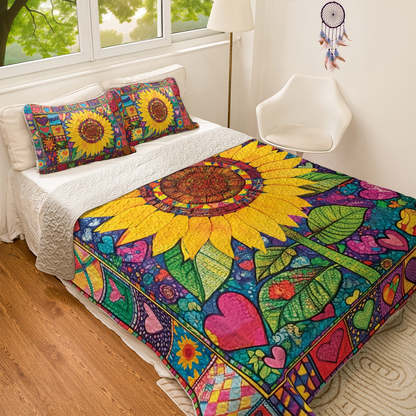 Shineful All Season Quilt 3-Piece Set Hippie Heart & Sunflower