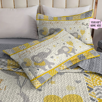 Shineful All Season Quilt 3-Piece Set Personalized Elephant Stroll