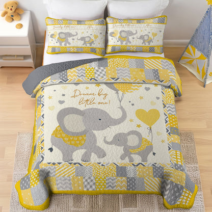 Shineful All Season Quilt 3-Piece Set Personalized Elephant Stroll