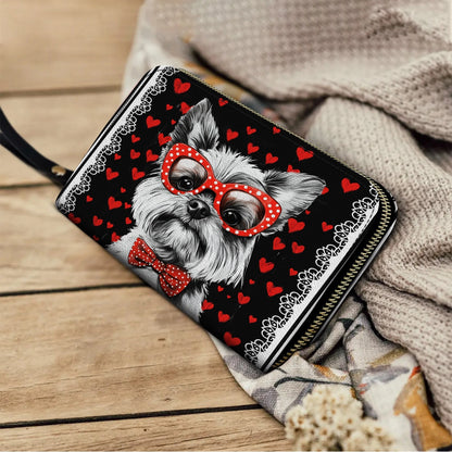 Shineful Leather Clutch Purse With Wristlet Strap Handle Yorkie Heart & Paws Love