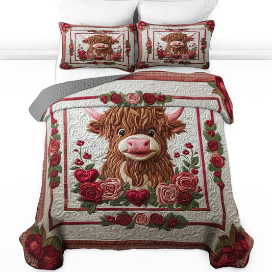 Shineful All Season Quilt 3-Piece Set Cozy Valentine’s Highland Cow