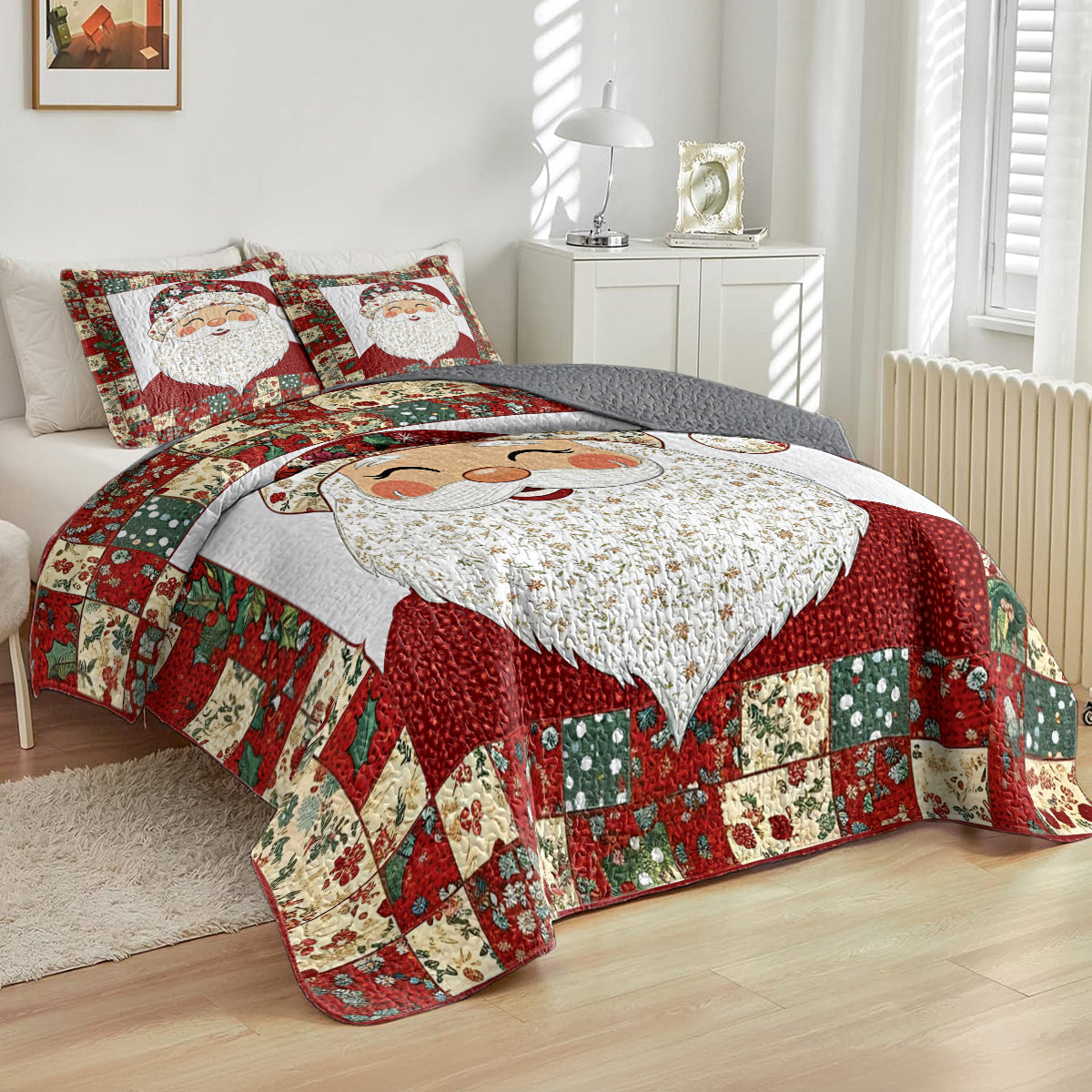 Shineful All Season Quilt 3-Piece Set Santa Claus Patchwork