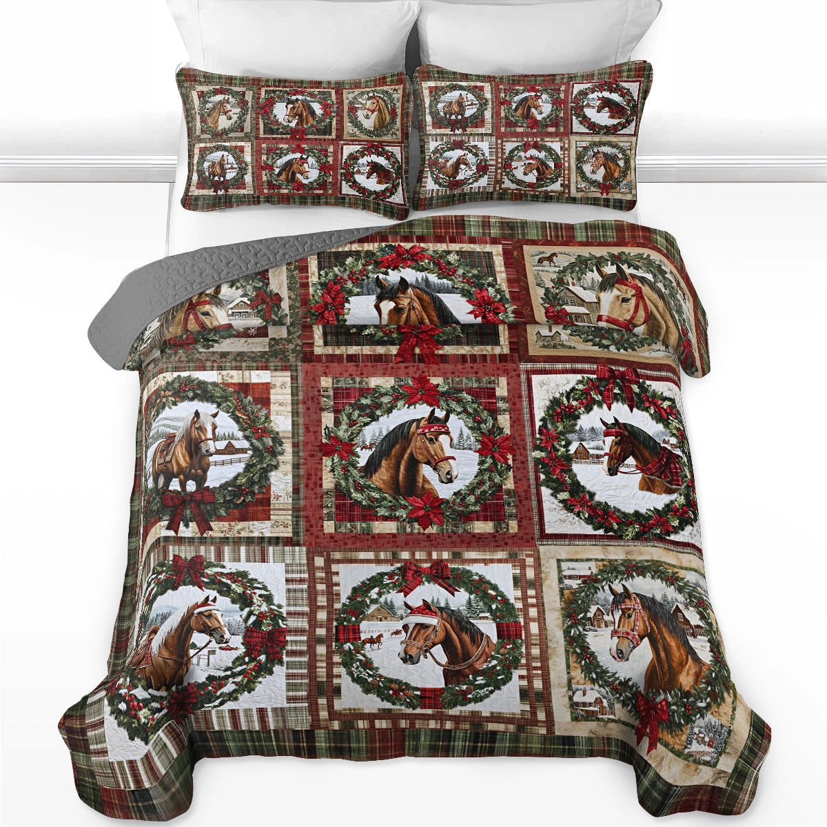 Shineful All Season Quilt 3-Piece Set Horse Holiday Hooves