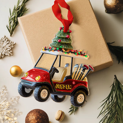 Glänzendes 2D Acryl Ornament - Personalisiertes rotes Golf Cart Weihnachten 