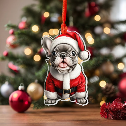 Glänzendes Acryl-Ornament Santa Frenchie