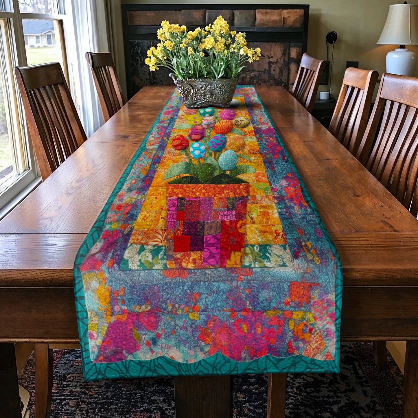 Shineful 2D Flat Print Quilted Table Runner Colorful Easter Eggs