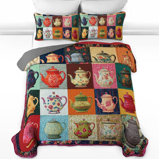 Shineful All Season Quilt 3-Piece Set - Vintage Teapot Patchwork