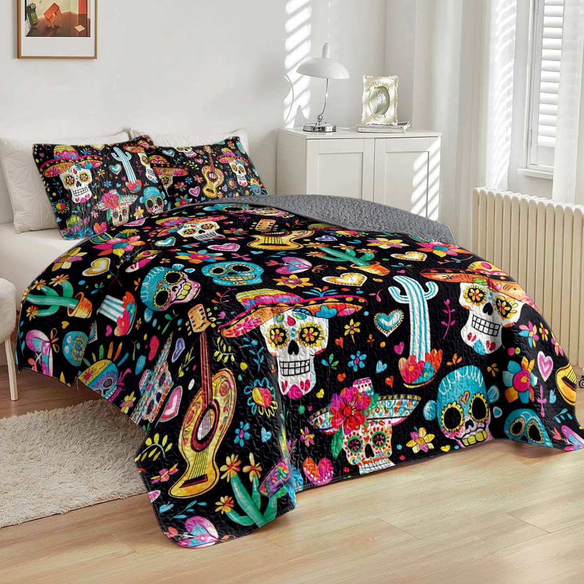 Shineful All Season Quilt 3-Piece Set Calavera Carnival