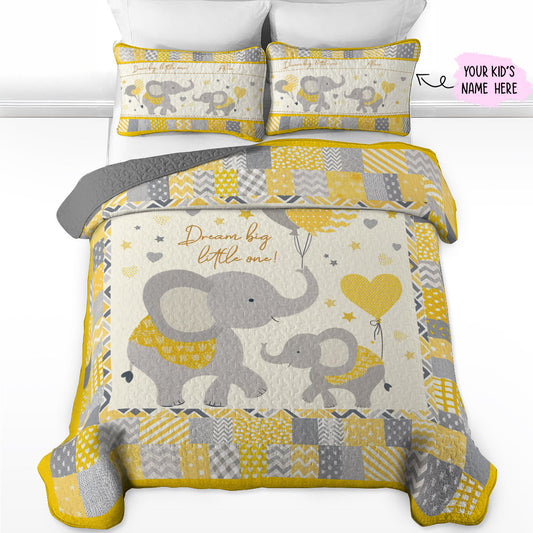 Shineful All Season Quilt 3-Piece Set Personalized Elephant Stroll