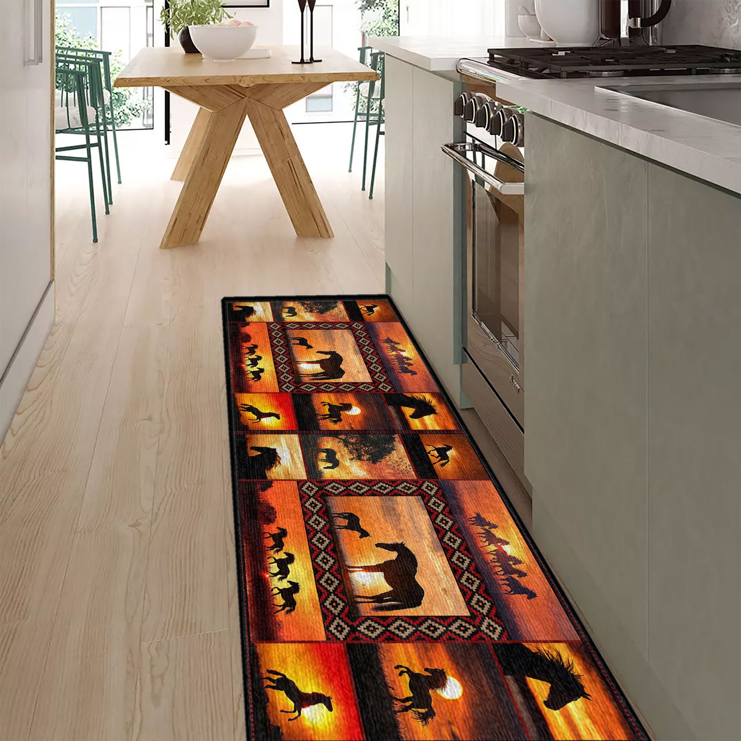 Shineful Ultra-Thin Non Skid Floor Mat, Kitchen Rugs Horse In Sunset