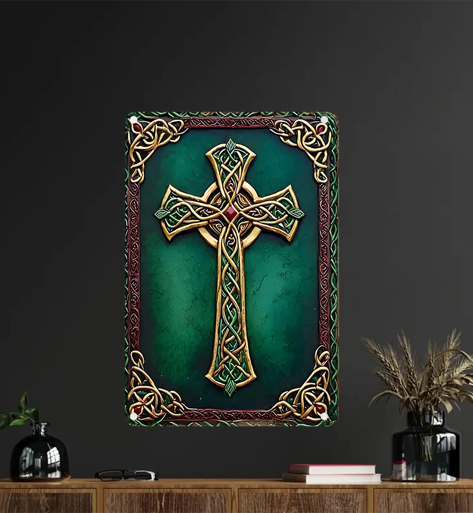 Shineful 2D Metal Sign Emerald Heritage Cross