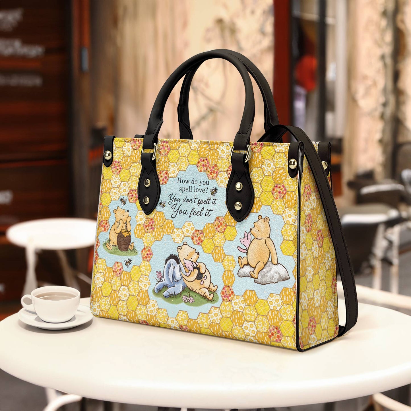 Sac en cuir brillant Winnie l'ourson avec citation d'amour