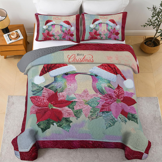 Shineful All Season Quilt 3-Piece Set - Holiday Hummingbird Lovebirds