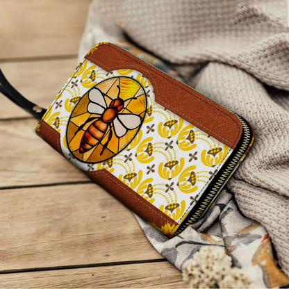 Shineful Leather Clutch Purse With Wristlet Strap Handle Bee Sunshine