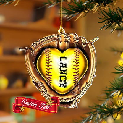 Glänzendes 2D Acryl Ornament Personalisiertes Softball Herz 