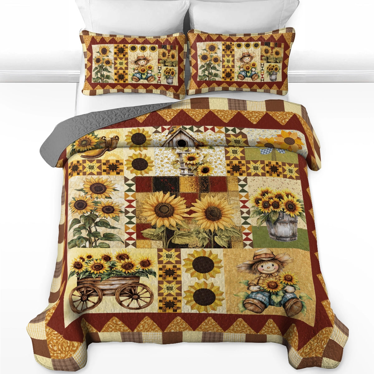 Shineful All Season Quilt 3-Piece Set Sunlit Farm Patchwork