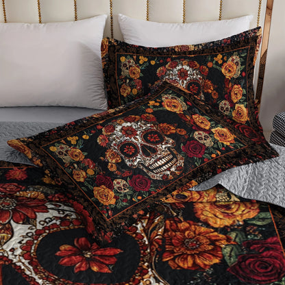 Shineful All Season Quilt 3-Piece Set - Enchanted Floral Skull