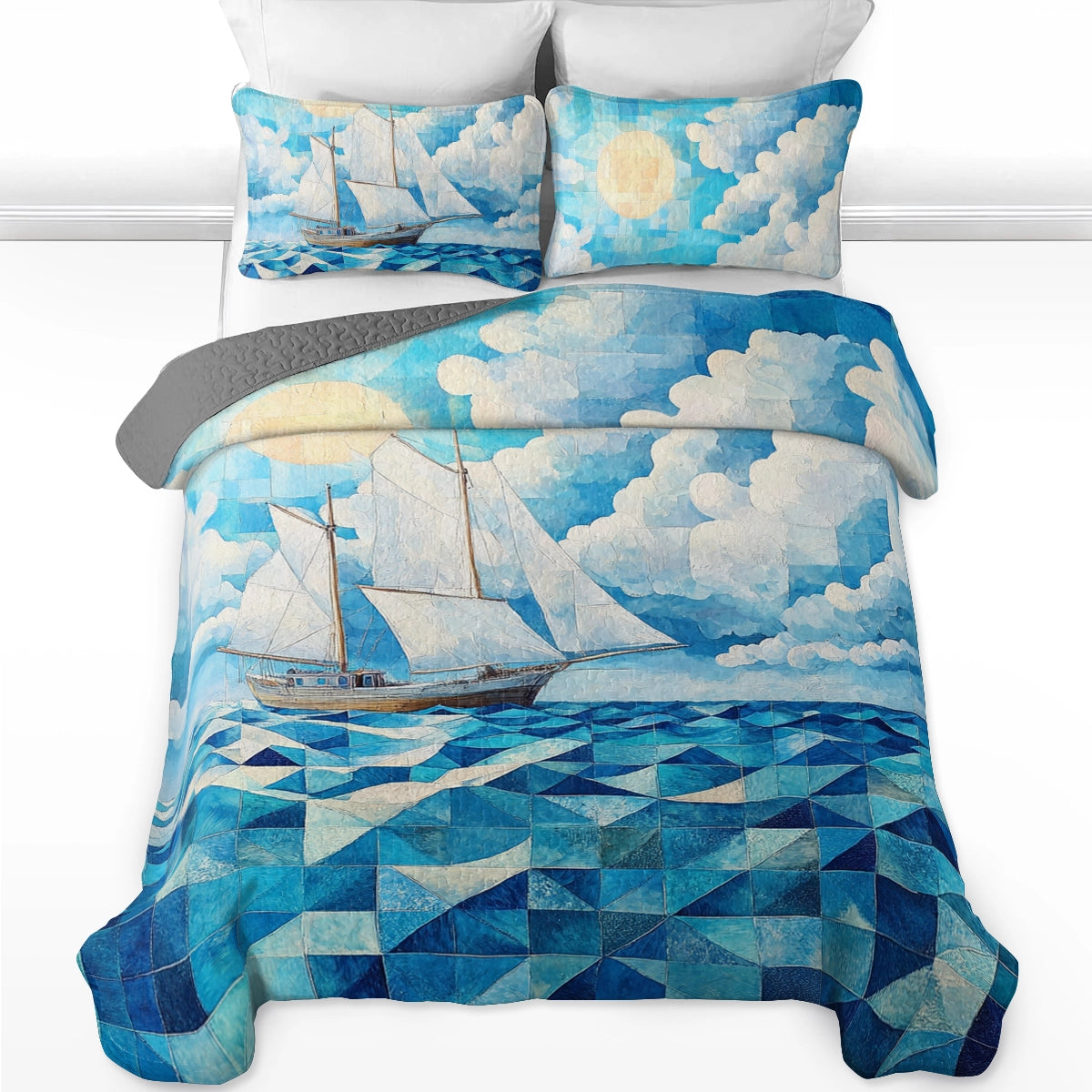 Shineful All Season Quilt 3-Piece Set Sailing Love Ocean