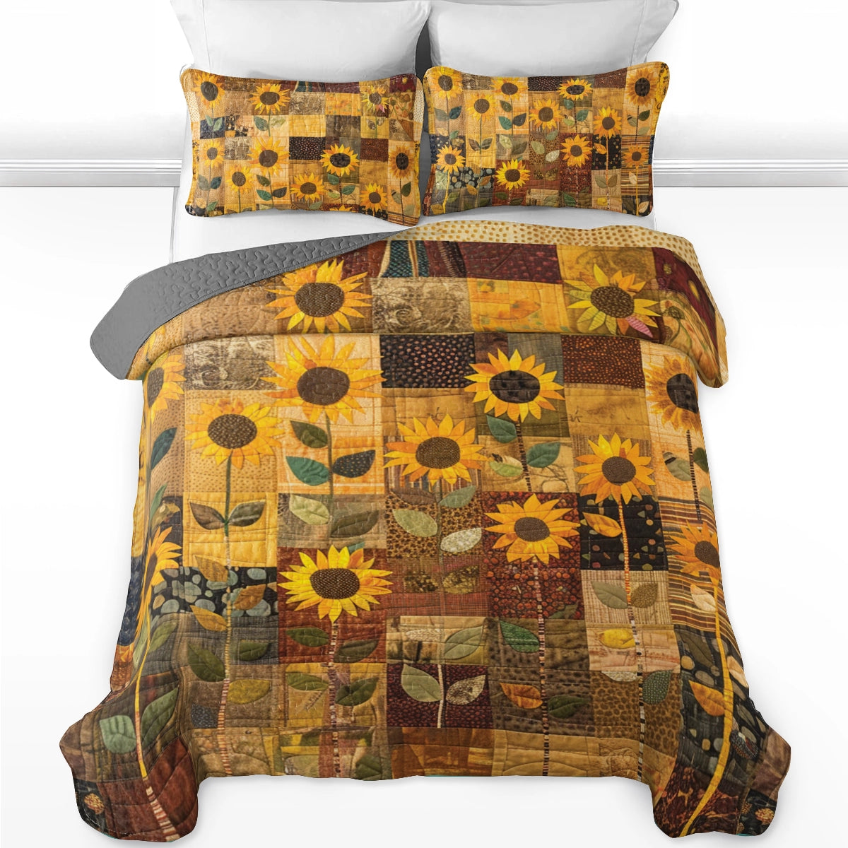 Shineful All Season Quilt 3-Piece Set Sunflower Golden Glow