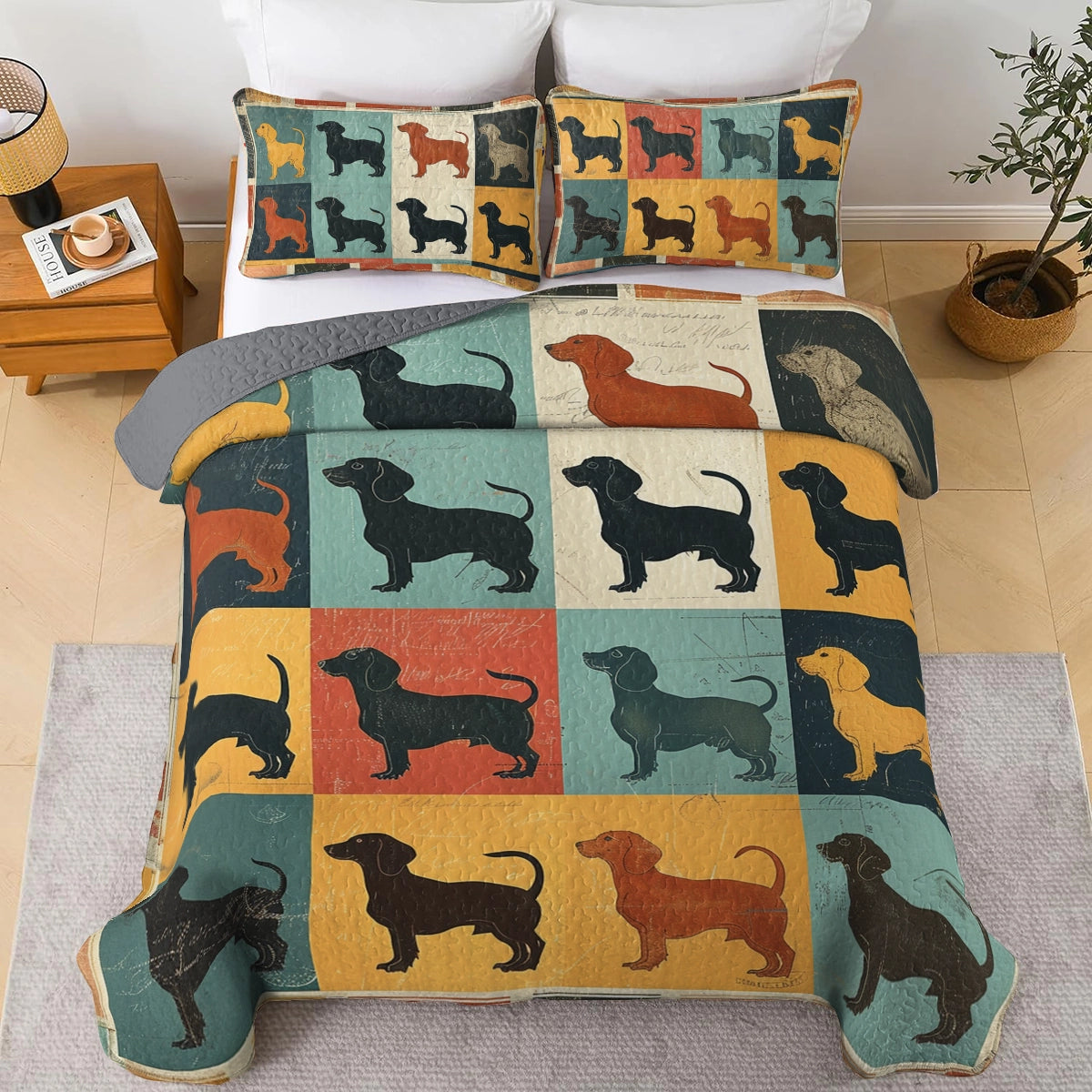 Shineful All Season Quilt 3-Piece Set Dachshund Mosaic