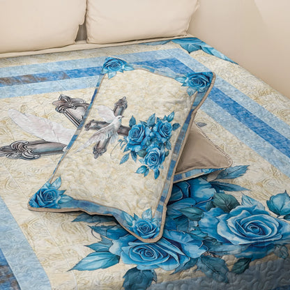 Shineful All Season Quilt 3-Piece Set - God Blue Rose Faith