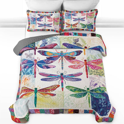 Shineful All Season Quilt 3-Piece Set Vibrant Dragonfly