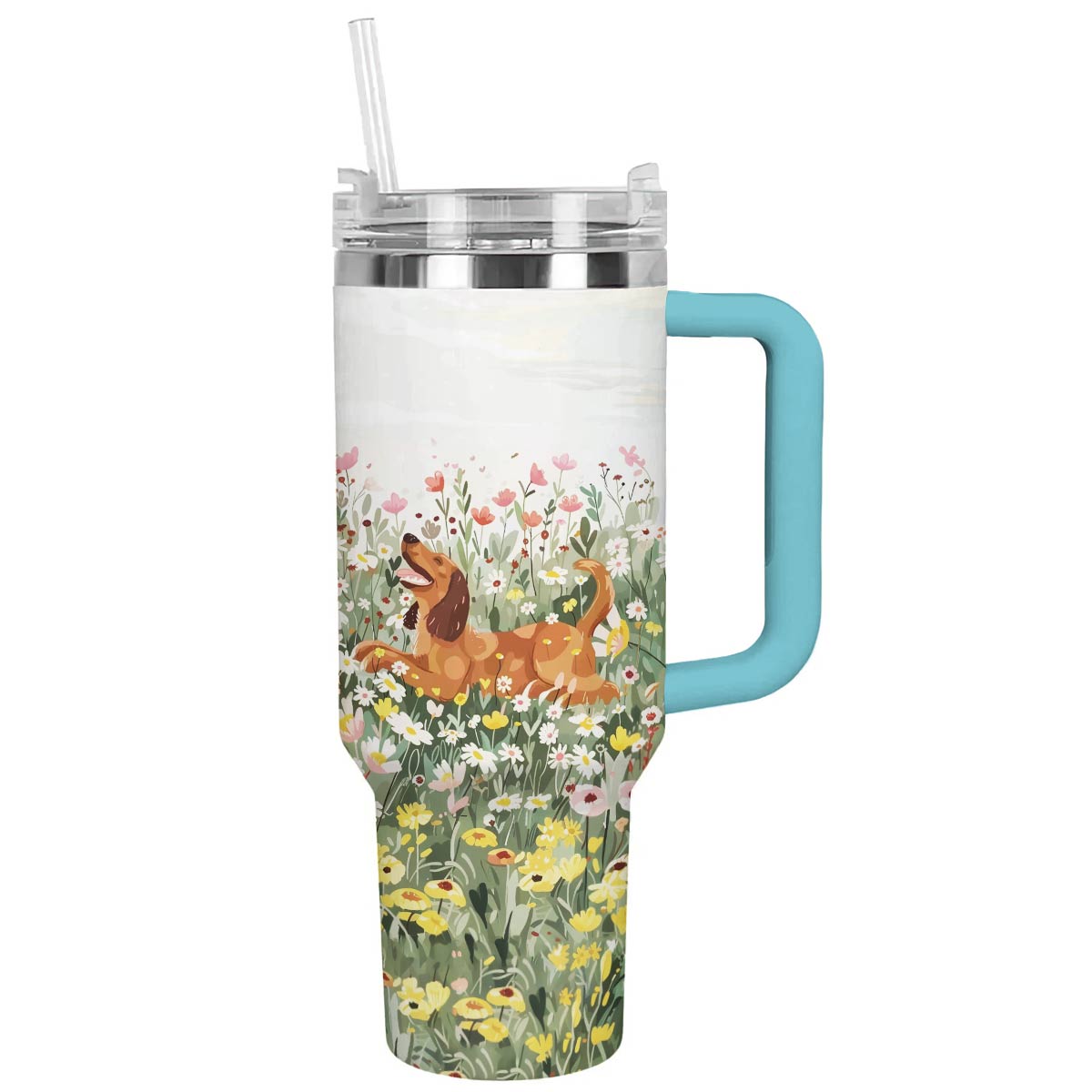 40 Oz Golden Retriever Shineful™ Tumbler In Garden Flower Nl09 Sky Blue 40Oz